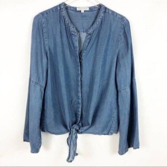 Harper Chambray Long Sleeve Tie Blue Shirt Size Medium - Picture 2 of 8